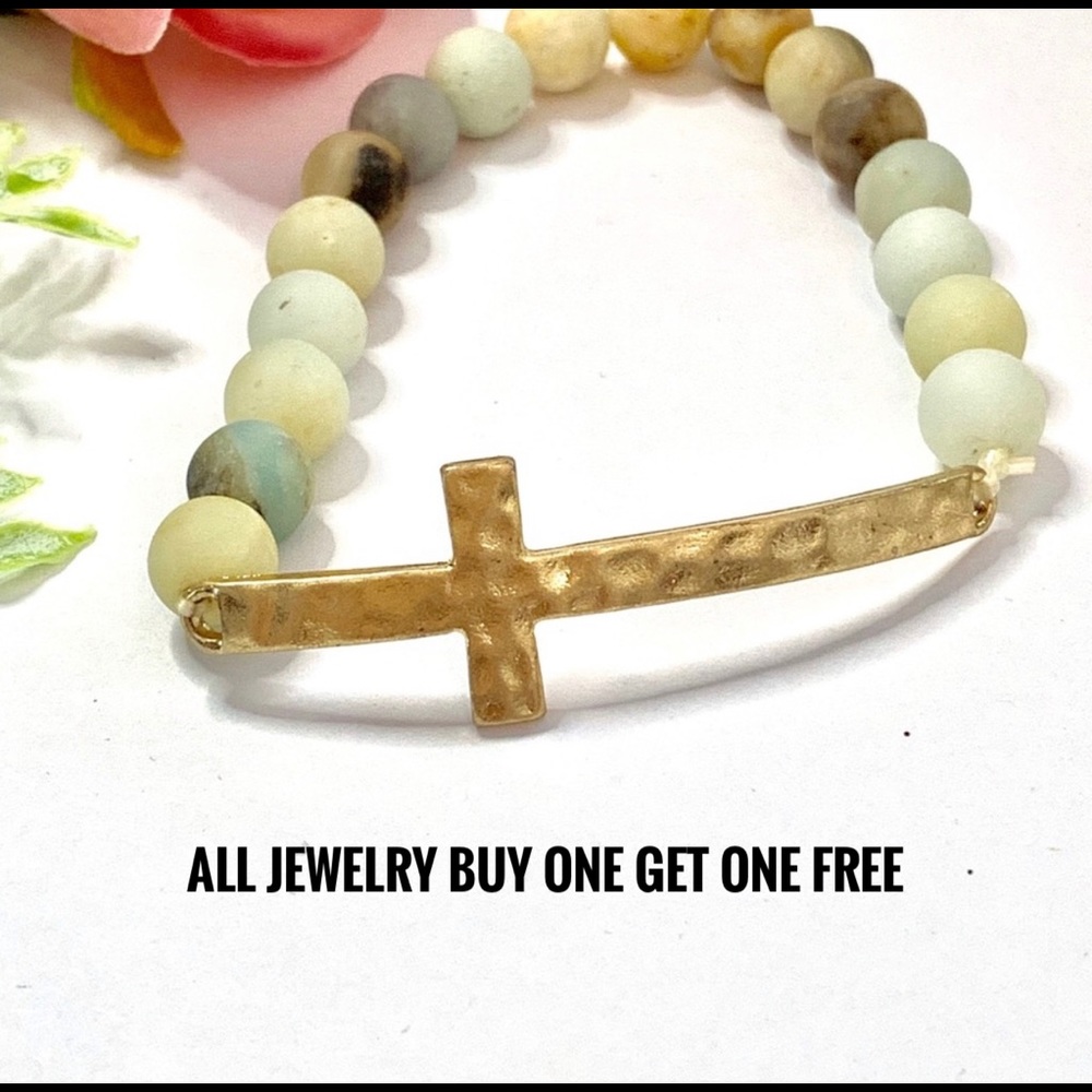 Natural Stone with Cross Bracelet